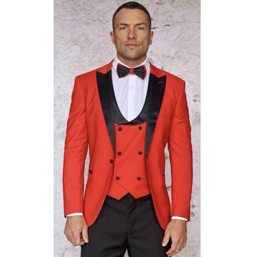 Insomnia Red & Black Peak Lapel Tuxedo Jacket Vest Men's 42 EUC